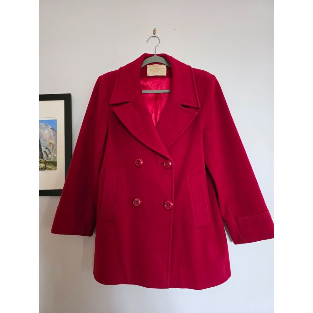 High-End designer Fleurette Red 100% Loro Piana Wool Double-Breasted Coat Sz 10